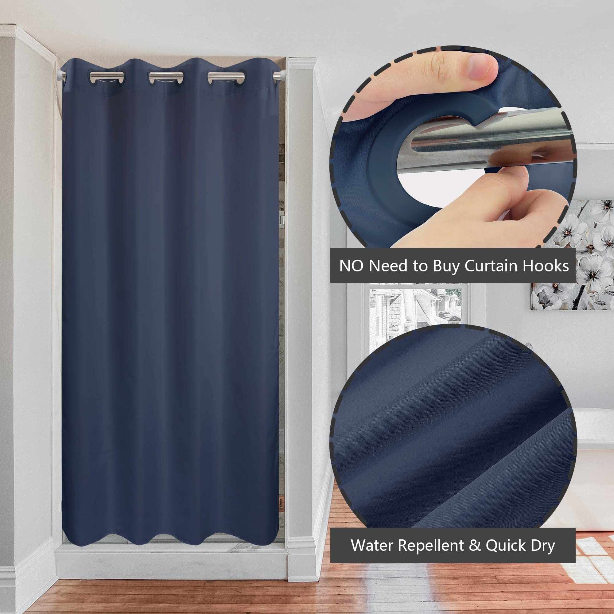 River Dream Stall Size No Hook Navy Blue Shower Curtain Soft Microfiber - 36 '' Wide Small Fabric Shower Curtain Set For Narrow